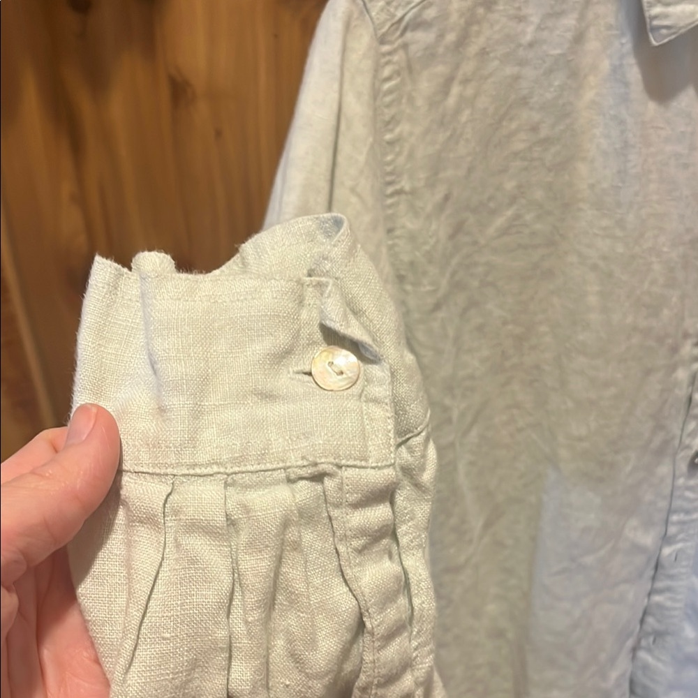 Chico's Soft Blue/Green Button-Up 100% Linen - Picture 4 of 12
